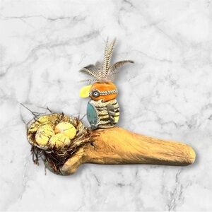 Vintage Andrea Guarino Slemmons hand blown bird bead sculpture on drift wood